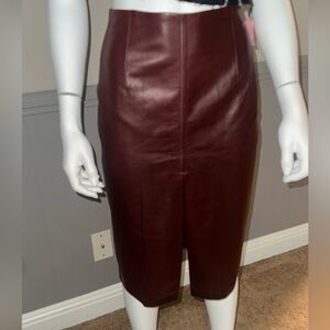 Elie Tahari Rich Wine Genuine Leather Skirt
